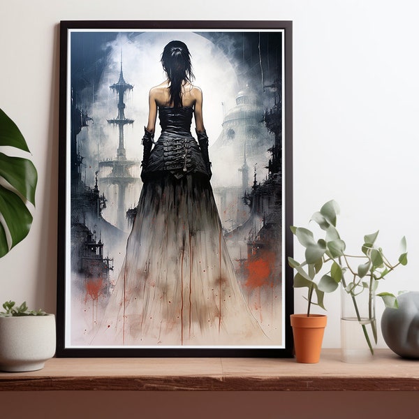 Gothic Fantasy Wall Art, Luis Royo Inspired Print, Home Decor, Printable Digital Art, Dark Romanticism, Fantasy Decor, Gothic Aesthetic Art