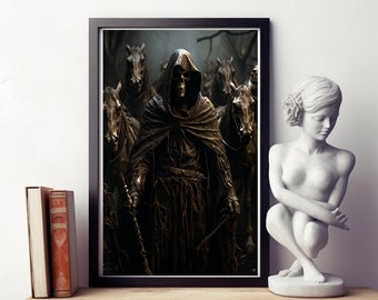 Grim Reaper Art Print, Dark Gothic Decor, Death's Embrace Wall Art, Dark Fantasy, Instant Download Wall Art Print