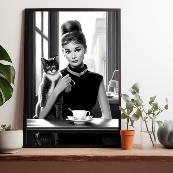 Breakfast at Tiffany's - Audrey Hepburn as Holly Golightly Movie Poster Print, 18x24 inch, Classic Hollywood Deco, 1950s, Printable Wall Art