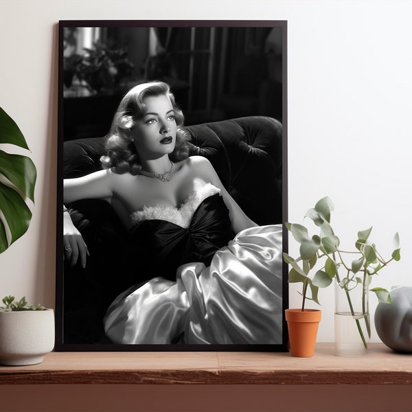 Bette Davis, All About Eve - Impression d’affiche de film hollywoodien classique, années 1950, décor de cinéma vintage, décoration murale numérique, art mural imprimable