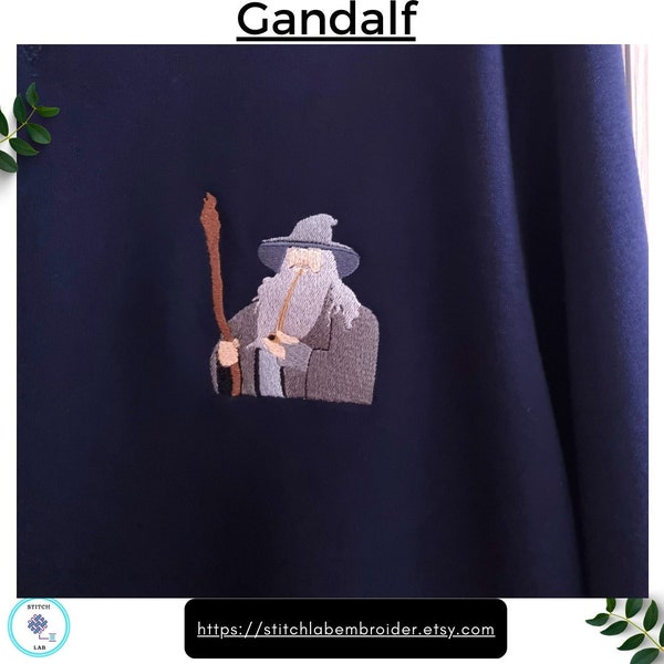 Sweatshirt mit Stickerei Gandalf grau weiss, Gesticktes Sweatshirt Der Herr der Ringe, Unisex Sweatshirt mit Stickerei Gandalf