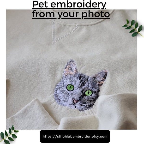 Pet embroidered sweatshirt, pet embroidery, unisex sweatshirt with embroidered cat, sweatshirt with dog portrait embroidery, pet sweatshirt