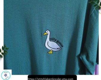 T-Shirt mit Stickerei Silly Goose, Unisex besticktes T-Shirt Silly Goose, lustiges Gans-T-Shirt-Stickereidesign, Baumwoll-T-Shirt