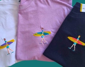 Camiseta de surf, Camiseta surfista, Camiseta de tabla de surf, Camiseta con bordado, Camisetas unisex, Diseño minimalista