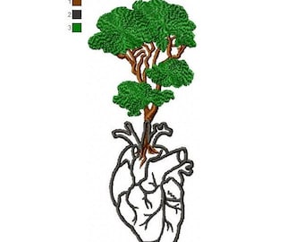 Digital file for embroidery machine heart with tree PES DST, machine embroidery file with Anatomic Heart and Trees, instant load