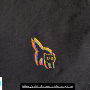 Einkaufstasche mit Stickerei Scary Cat, lustige Katzenstickerei auf einer Einkaufstasche, gestickte Einkaufstasche, Einkaufstasche, Regenbogen bunte Katzentasche