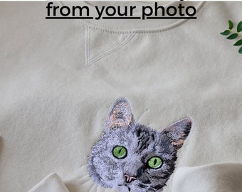 Haustierbesticktes T-Shirt Unisex, Haustierstickerei, Unisex-T-Shirt mit gestickter Katze, T-Shirt mit Hundeportrait-Stickerei, individuelles Haustier-T-Shirt