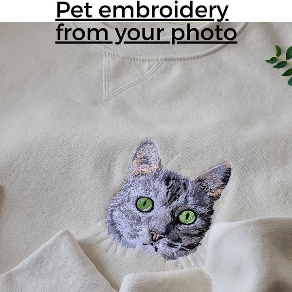 Camiseta bordada para mascotas unisex, bordado de mascotas, camiseta unisex con gato bordado, camiseta con bordado de retrato de perro, camiseta personalizada para mascotas