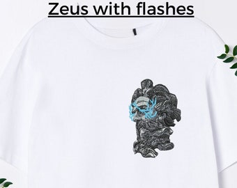 T-shirt with embroidery Zeus Greek God Statue with flash lights, Unisex embroidered t-shirt  Greek God Zeus, embroidery minimalistic art
