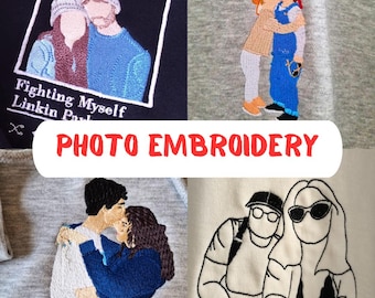 Sudadera con retrato bordado personalizado, regalo personalizado a partir de una foto, unisex, cuello redondo bordado, idea de regalo de Navidad, retrato de pareja