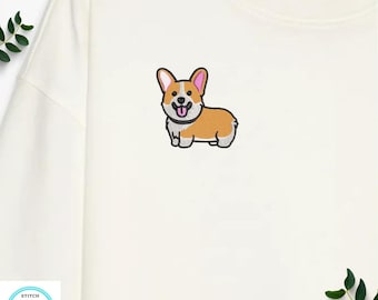 Camiseta bordada de Corgi, camiseta minimalista para perro, adorable camiseta de Corgi Galés, regalo de Navidad para amantes de los perros. Camiseta unisex con bordado para mascotas.