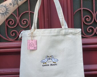 Tote bag Silly goose, Embroidered shopping bag with zipper, funny goose embroidery bag, Goose bumps embroidery bag