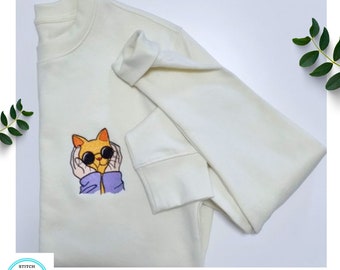 Sudadera con lindo gato, Bonita sudadera unisex, Sudadera con bordado, Sudadera divertida, Lindo gato bordado, Gato con gafas de sol