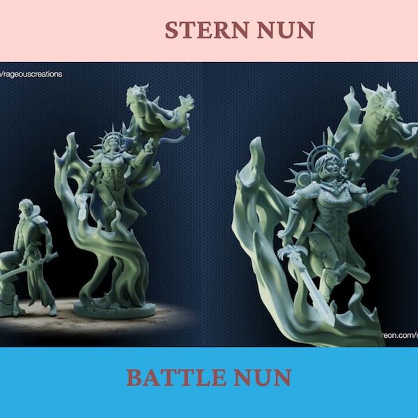 Stern Nun With Sad Space Elf Stalker - Tabletop / Pathfinder / Dungeons & Dragons DnD / fantasy wargame