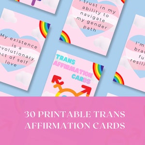 30 cartes d'affirmation trans numériques, plate-forme d'affirmations de genre, communauté LGBTQ +, cadeau imprimable, acceptation de soi, fierté, manifestation
