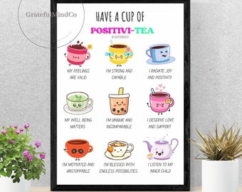 Positivi-tea Positivité Affirmation de soi Impression numérique Affiche positive Self Talk Empowerment Thérapie Bureau Décor Cadeau Conseiller scolaire