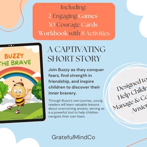 Buzzy The Brave, Kids Anxiety Bundle, Games Story Workbook Worksheets Activities Cards Toolbox, Calm Down Strategies, Stress Management, CBT