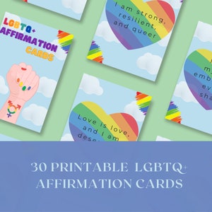 30 cartões digitais de afirmação LGBTQ +, baralho de afirmações de orgulho, suporte à inclusão, presente para impressão, auto-aceitação, orgulho, manifestação