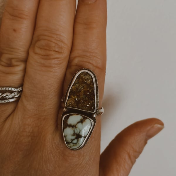 Sterling Silver with Aloe Variscite & Smoky Druzy ring