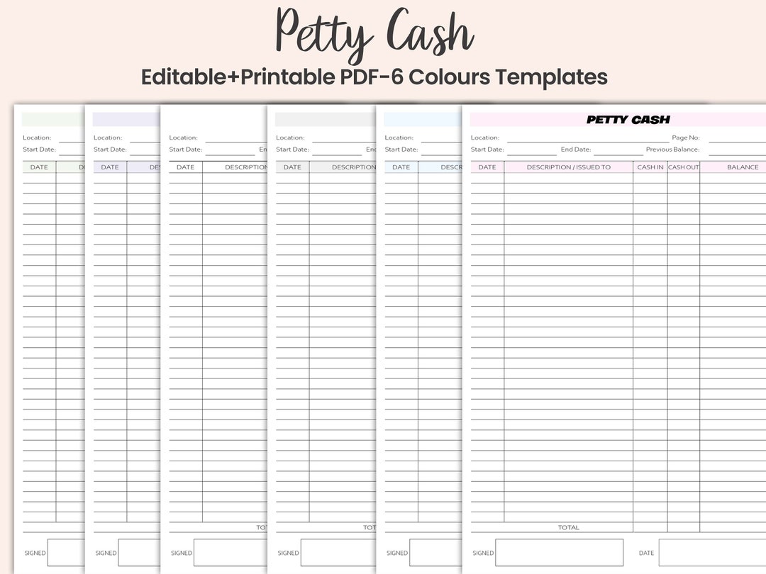 Petty Cash Ledger Editable and Printable Petty Cash Log - Etsy
