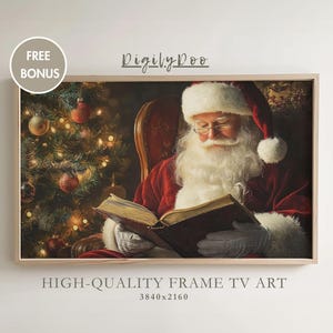 Christmas Frame TV Art, Santa Reading Book Painting, Santa Claus Holiday Tv Decor, Winter Samsung Tv Art, Moody Wallpaper, Digital Downlaod