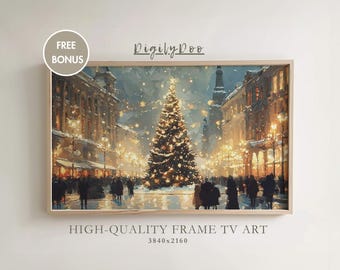 Christmas Tree City Frame TV Art: Vintage Winter Village (Digital Download)