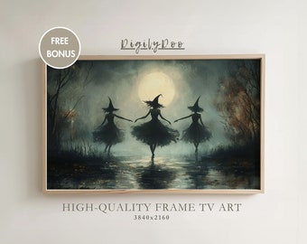 Vintage Witch Sisters Painting: Halloween Frame TV Art (Digital Download)
