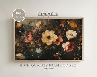 Fall Floral Frame TV Art, Vintage Autumn Flowers Painting, Dark Rustic Fall Decor, Moody Screensaver, Thanksgiving Tv Art, Digital Download