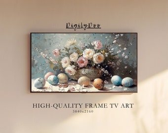 Art de cadre TV de Pâques, oeuvre d'art vintage florale d'oeufs de Pâques pour écran Samsung, ferme rustique, peinture à l'huile numérique, décoration d'intérieur à télécharger