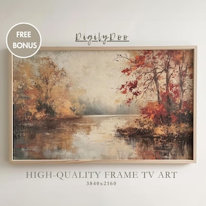 Fall Frame TV Art,  Vintage Autumn Lake Painting, Moody Wallpaper Artwork, Rustic Fall Decor Thanksgiving Screensaver, Digital Download