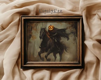 Headless Horseman Halloween Print: Dark Academia Gothic Wall Art (Digital Download)