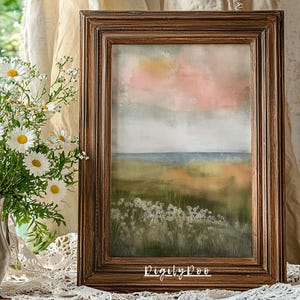 Impresión artística de paisaje primaveral, pintura al óleo de paisaje imprimible, póster de primavera vertical, descarga de decoración de pared vintage de granja estilo cottagecore en colores pastel