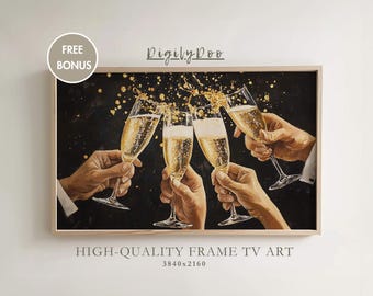 Moldura de brinde com champanhe para a véspera de Ano Novo (download digital)