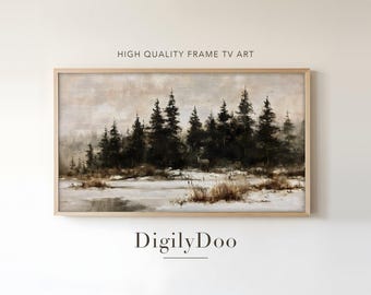 Frozen Winter Marsh with Spruces, Vintage Christmas Frame TV Art (Digital Download)