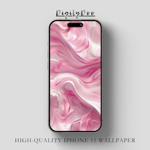 Sfondo per iPhone 15, Sfondo astratto con vortice rosa per telefono, Immagine di sfondo con mignolo femminile, Decorazione 3D per schermata di blocco dello smartphone moderno, Download digitale
