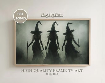 Vintage Witch Painting: Rustic Halloween Frame TV Art (Digital Download)