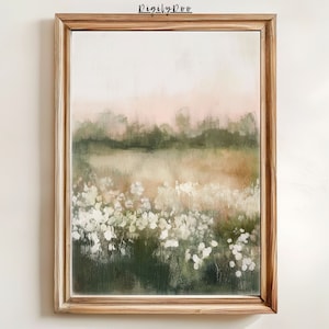 Spring Landscape Art Print, printable Scenery oil painting, vertical spring poster, Country flowers Vintage Cottagecore Wall Decor download