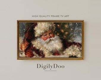 Santa Claus Reading a Letter, Vintage Christmas Frame TV Art (Digital Download)