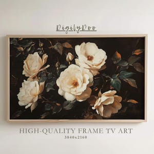 Dark Vintage Flowers Spring Frame TV Art, Summer Tv Decor, Neutral Rustic Floral Painting, Botanical Easter Screensaver, Digital Download