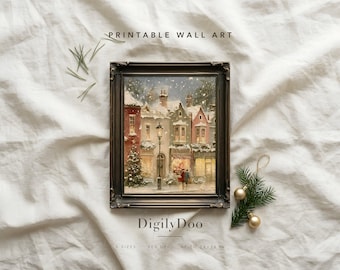 Victorian High Street Print, Vertical Vintage Christmas Wall Art (Digital Download)