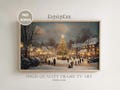 Christmas Frame TV Art, Christmas Village Tv Decor, Vintage Holiday Town Tree Painting, Moody Winter Screensaver Samsung TV Digital Download