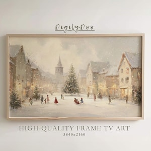 Christmas Village Frame TV Art: Vintage Snowy Town TV Decor (Digital Download)
