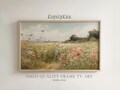 Country Summer Landscape Frame TV Art, Spring pink wildflowers oil Painting, meadow floral tv art, Vintage Cottagecore tv decor Screensaver