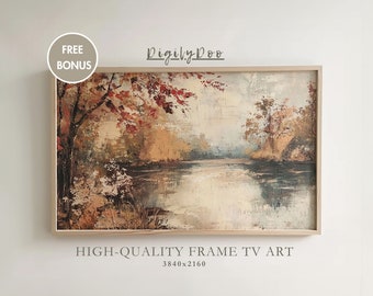 Fall Frame TV Art,  Vintage Autumn Landscape Painting, Moody Wallpaper Artwork, Rustic Fall Decor Thanksgiving Screensaver, Digital Download
