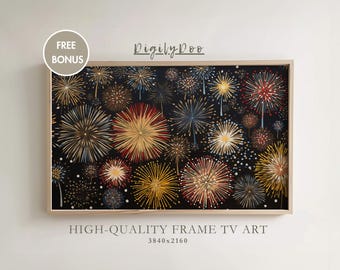New Year's Eve Fireworks Frame TV Art, Rustic Holiday Decor (Digital Download)
