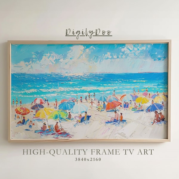 Summer Frame TV Art, Abstract Colorful Beach Painting, Textured Shore Samsung TV Artwork, Neutral Seascape Screen Decor Digital Download