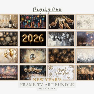 Set di quadri per la TV di Capodanno: set di dipinti vintage di Capodanno 2026 (download digitale)