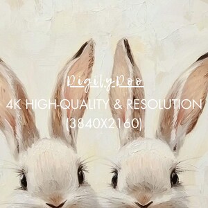 May include: A digital painting of two white bunnies with brown ears. The bunnies are facing forward with their noses touching. The background is a light beige color. The text "4K HIGH-QUALITY & RESOLUTION (3840X2160)" is written in black below the bunnies.