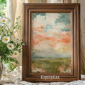 Spring Landscape Art Print, Summer Pastel Scenery Painting, Vertical Printable Poster, Vintage Farmhouse Cottagecore Wall Decor Download