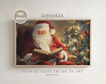 Vintage Santa Reading Book Christmas Frame TV Art (téléchargement numérique)